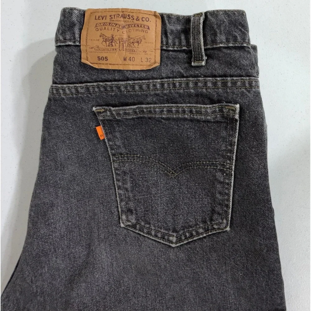 Levis 505 Jeans 40x32 (37x31.5) Faded Black Vintage‎ 90s Made in USA Orange Tab